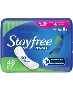 Stayfree Maxi Super Pads Wingless 48 ct, Bundle of 3