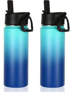Volhoply 18oz Insulated Water Bottle Bulk Stainless Steel Metal 2 Pack, 18oz, Bundle of 2