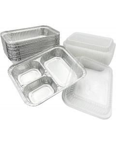 The Baker Celebrations 3 Compartment Aluminum Foil Trays with Lids Aluminum 25 ct
