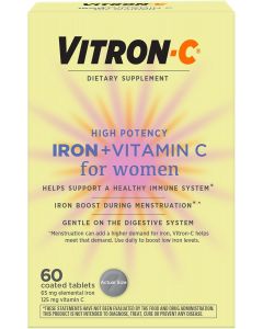 Vitron-C Iron Supplement for Women with Vitamin C 60 Ct, Bundle of 2