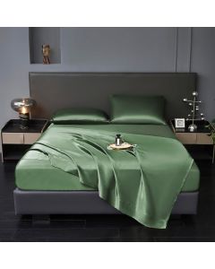 Revdomfly 4 Pcs Full Size Luxury Silky Soft Emerald Green Satin Sheet Set 16 Inches, Bundle of 2