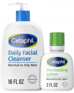 Cetaphil Daily Facial Cleanser Gentle Face Wash + Lotion 16oz, Bundle of 2