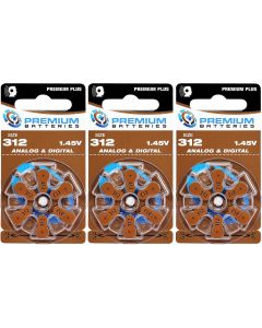 Premium Batteries Zinc Air Hearing Aid Batteries ZA312 1.45V Size, Bundle of 3
