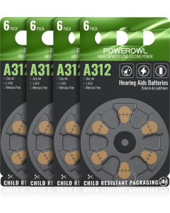 POWEROWL 24 Count Hearing Aid Batteries Size 312 24 Count, Bundle of 3