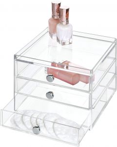 iDesign 3-Drawer Stackable Makeup Organizer Plastic, Bundle of 2
