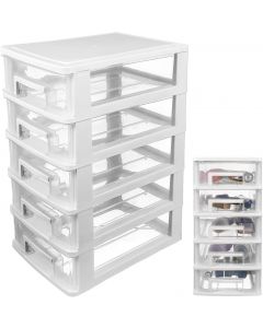 Kisangel 5 Drawer Storage Cabinet Transparent Plastic Drawer Storage Organizer 12.36X8.30X5.98In Plastic