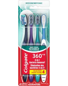 Colgate 360 Deep Clean 4-in-1 Bacteria Removal Toothbrushes 4 Pack, Bundle of 3