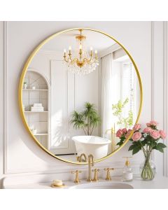 SageNest Round Wall Mirror 30 Inch Gold Vanity Mirror Metal 30 Inch