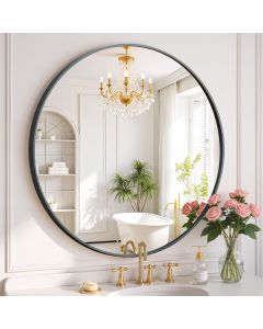 SageNest Round Wall Mirror 30 Inch Black Vanity Mirror Metal 30 Inch