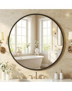 NEWBULIG 30 Inch Round Wall Mirror Glass Metal 30 Inch
