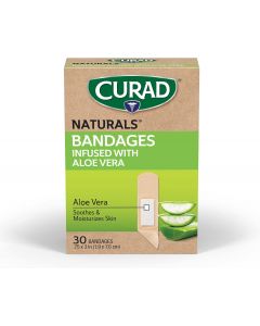 Curad Naturals Aloe Vera &amp; Vitamin E Bandages 3 in, 75 x 3 in, Bundle of 4