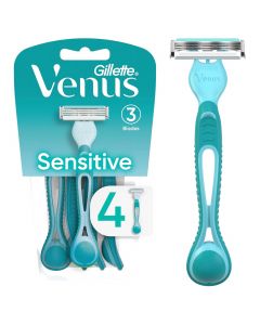 Gillette Venus Simply 3 Sensitive Women&#039;s Disposable Razors Pack of 1, Bundle of 4