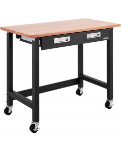 Seville Classics UltraGraphite Wood Top Workbench on Wheels with Sliding Organizer Drawer Wood