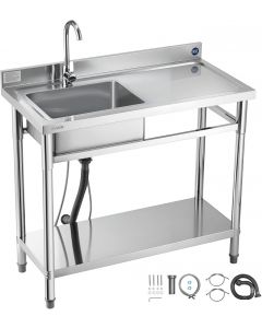 VEVOR Stainless Steel Utility Sink Stainless Steel 37 in, 4 x 19, 7 x 37 in