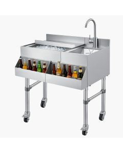 VEVOR Commercial Ice Bin with Sink &amp; Faucet Stainless Steel