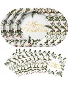 Dereinwo 50Pcs Christmas Paper Plates and Napkins Disposable paper, Bundle of 3