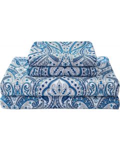 Softan Blue Paisley Printed Bed Sheets King Microfiber