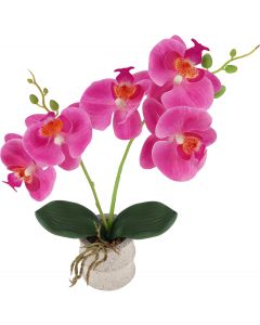 Funzhan 16.5 Inch Artificial Orchid Flowers Potted Plant in Grey Ceramic Pot Fake Ceramic 16.5 Inch, Bundle of 2