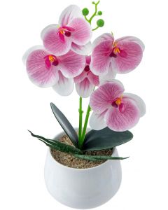 MyGift Faux Pink Orchid Arrangement in White Ceramic Pot – Ceramic, Bundle of 2