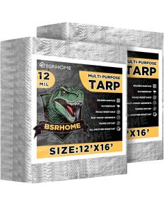 [Delivered by May 4, 2026] BSRHOME Tarps Waterproof 12x16 Feet Plastic Metal Waterproof 2 Pack, 12x16