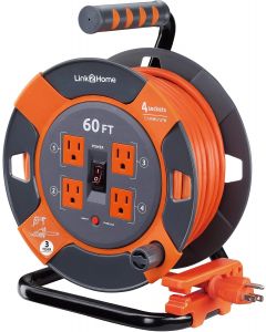 Link2Home Cord Reel 60 ft. Extension Cord 4 Power Heavy Duty 60 ft