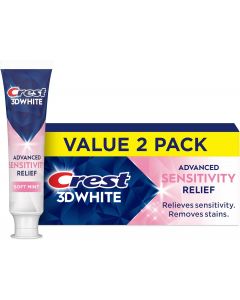 Crest 3DWhite Advanced Whitening Sensitivity Relief Toothpaste Pack of 2, 3.3 oz, Bundle of 3