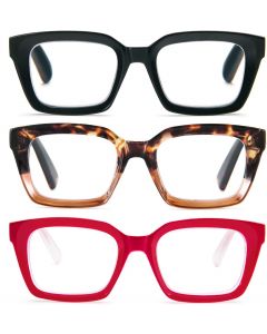 MMOWW Oversized Reading Glasses for Women 3 Pack Sqaure Glass 3 Pack, Bundle of 3