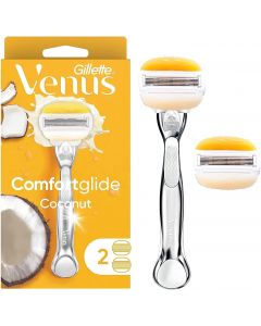 Gillette Venus Comfortglide with Olay Coconut Womens Razor Handle + 2 Count, Bundle of 2