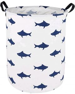HUAYEE Round Navy Shark Pattern Laundry Hamper Storage Basket Fabric, Bundle of 3