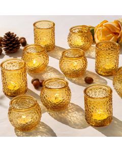 WELLIFE 24-Piece Amber Glass Votive Candle Holders Set – Glass 24-Piece, Bundle of 2