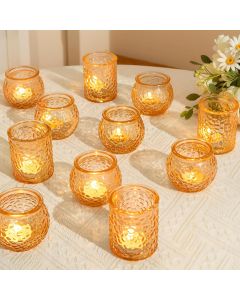 WELLIFE 24-Piece Gold Glass Votive Candle Holders Set – Glass 24-Piece, Bundle of 2