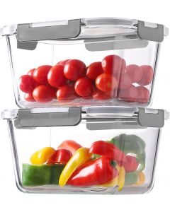 HOMBERKING 4 Pieces 63oz/8cup Large Glass Food Storage Containers with Glass 63oz, Bundle of 2