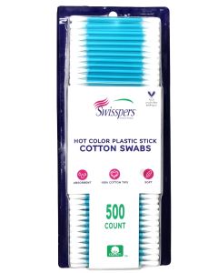 Swisspers Hot Colored Swab-500 ct (Color May Vary) 500 ct, Bundle of 3