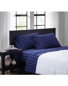 TRULY SOFT Everyday Tattersall Navy/White Queen Sheet Set