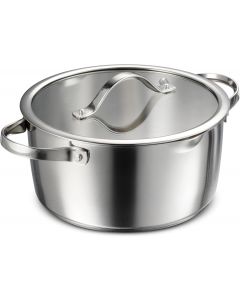 Tramontina Tempo Tri-Ply Base Stainless Steel 5-Quart Dutch Oven Pot with Stainless Steel Glass Induction