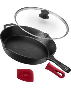 Cuisinel Cast Iron Skillet with Cast Iron Glass Silicone