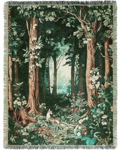 Moukeren 60 x 50 Inch Forest Woven Tapestry Blanket with Wood 50 Inch, 60 x 50 Inch