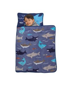 Everything Kids Blue and Grey Shark Toddler Nap Mat with, Bundle of 2