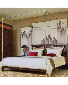 Mengersi Silver Canopy Bed Frame - Full Size Stainless Steel Wood Metal