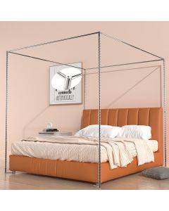 NKM Queen Size Canopy Bed Frame Stainless Steel Wood Metal