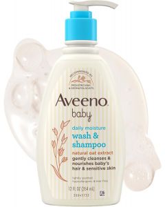 Aveeno Baby Daily Moisture Gentle Baby Body Wash and Shampoo with, Bundle of 3