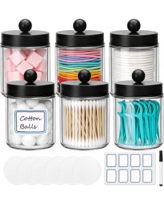 Accguan Apothecary Jars Bathroom Vanity Storage Organizer Set Stainless Steel Glass Cotton 6 Pack, Bundle of 2