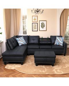 Trygoal Leather 3-Piece L-Shaped Couches for Living Room 3-Piece