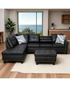 Trygoal Leather 3-Piece L-Shaped Sectional Sofa with Storage Ottoman 3-Piece