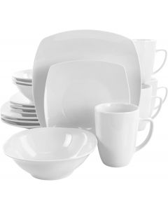 Elama Bishop 16 Piece White Porcelain Dinnerware Set 16 Piece