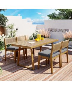 YOPTO Outdoor Acacia Wood Dining Table and Chair Set Wood