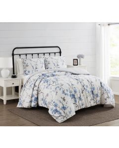 CANNON Kasumi Floral Duvet Set White 3-Piece, Bundle of 4