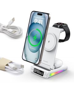 MAIWEIS 5 in 1 Magnetic Wireless Charging Station with LED Clock Temperature &amp; Night Light Wireless Foldable, Bundle of 2