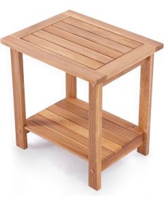 VICTORY RELAX Solid Acacia Wood Side Table with 2-Tier Storage Wood