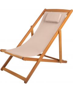 Lavish Home Beach Lounge Chair - Adjustable Height Reclining Sling Wood Portable